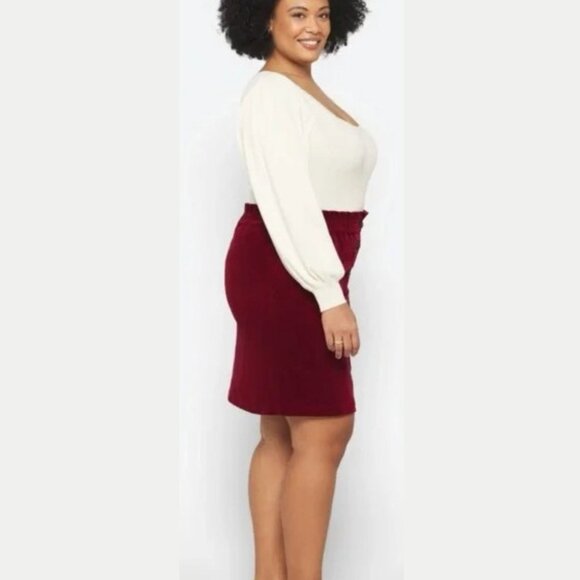 Skies Are Blue Curvy Burgundy Button-Front Paperbag Mini Skirt - SZ 1x - NWT - Picture 2 of 10
